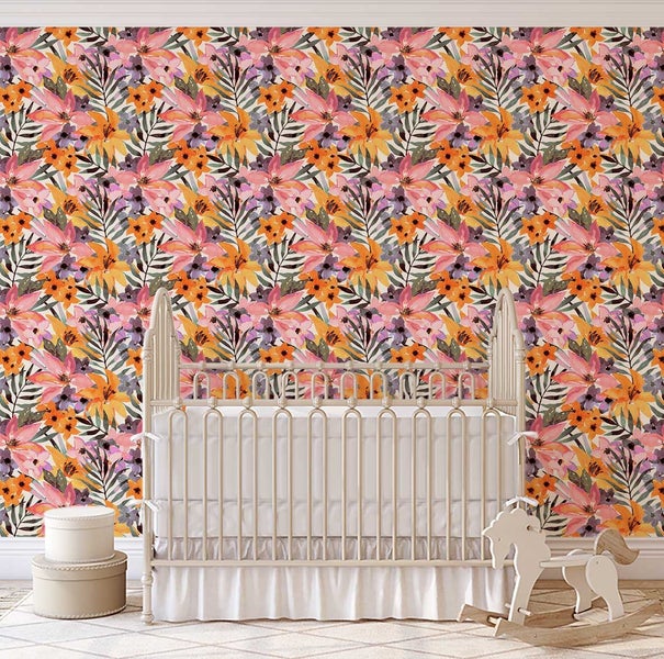 S4Sassy Decorative Wall Covering, Tropical Floral Pattern Paper for Laundry Room Carousel 9
