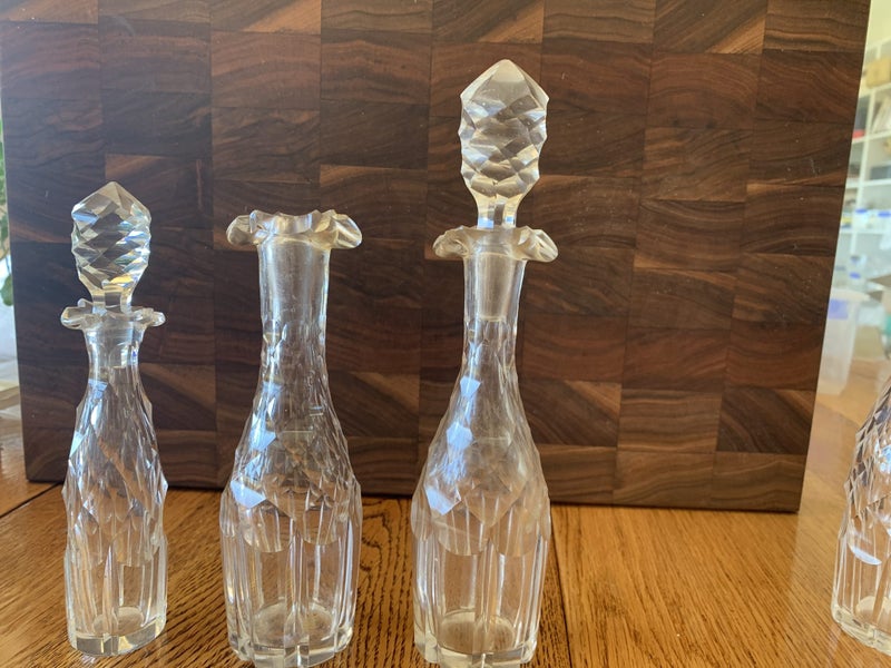 Victorian 6piece cut glass condiment matching pieces, 2 silver topped. Carousel 2