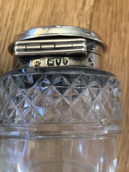 Victorian pair cut glass condiment set, sterling silver topped. Carousel 4
