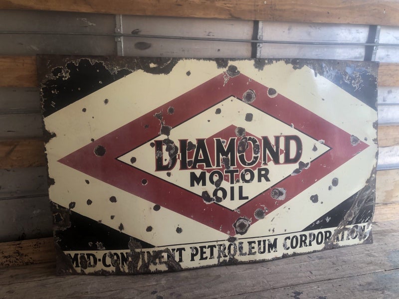 Old Large Diamond Motor Oil Porcelain/Enamel Sign Carousel 1