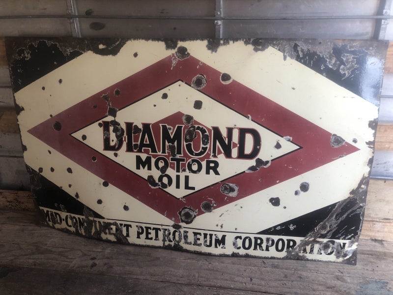 Old Large Diamond Motor Oil Porcelain/Enamel Sign Carousel 2