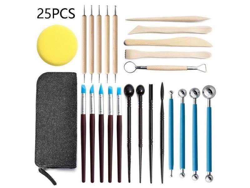 Pottery Clay Sculpting Tools Pottery Carving Tool Kit With Carrying Case Bag Carousel 1