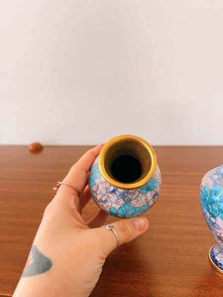Vintage Cloisonne Floral Enamel Vases X2 Carousel 3