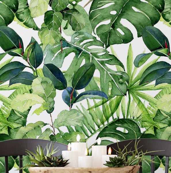 S4Sassy Removable Wallcovering, Tropical Leaf Design paper For shop wall Carousel 1