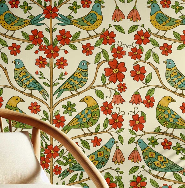 S4Sassy Bird & Floral Pattern Vinyl Contact Paper for Bedroom Wall Wrap Ideas Carousel 1
