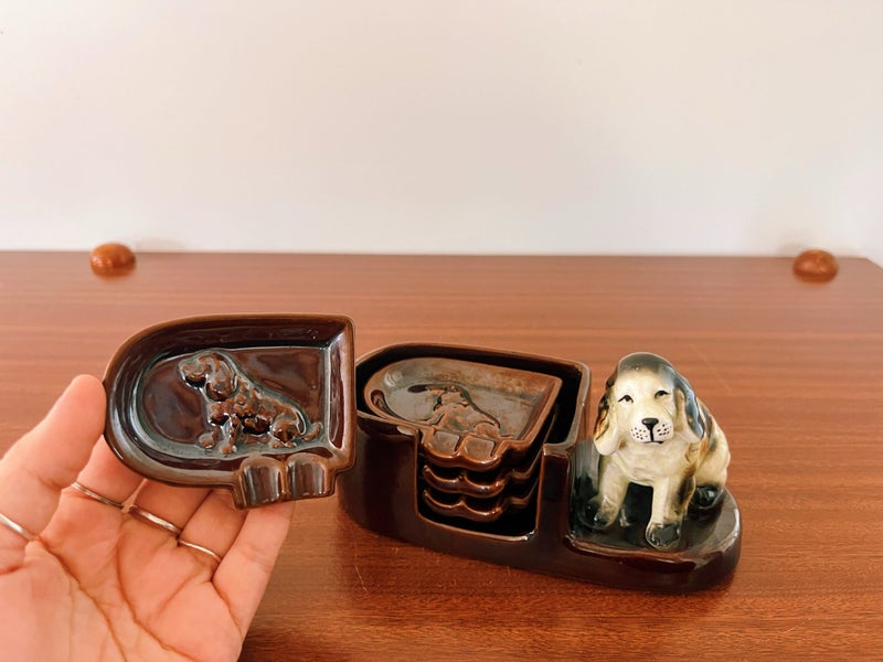 Vintage Mid Century Ceramic Spaniel Dog Ashtray And Holders Carousel 2