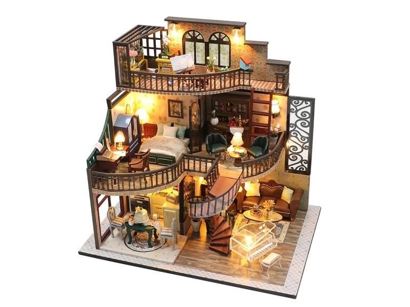 Doll House With Dust Cover Casa Miniature Diy Wood Dollhouse Miniatures Carousel 1