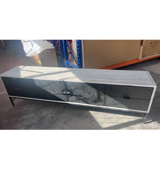 Clearance! Oak Maxine Chip Carved / Iron Black TV Cabinet--2.18m Wide Carousel 1