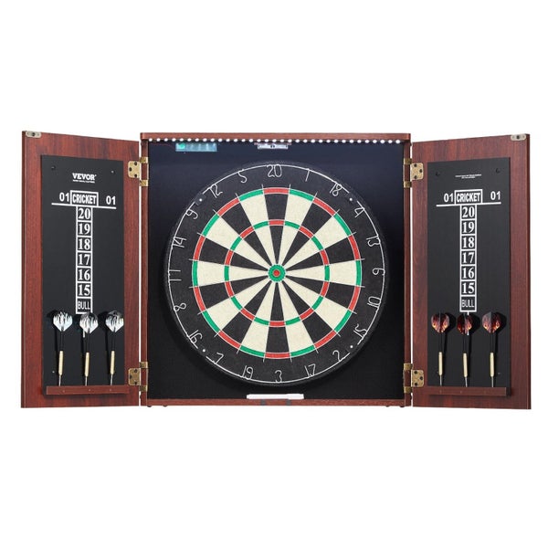 Dartboard And Cabinet Set Official Size Complete Accessory Steel Tip Dart Carousel 1