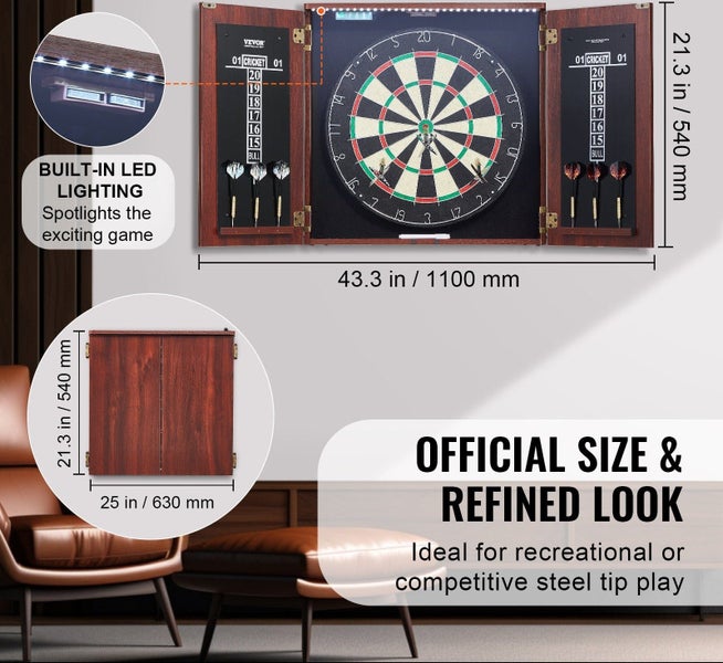 Dartboard And Cabinet Set Official Size Complete Accessory Steel Tip Dart Carousel 2