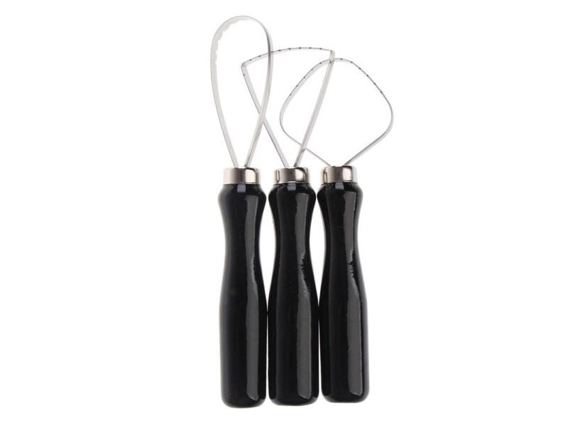 3Pcs Wood Pottery Clay Sculpture Big Loop Tool With Steel Flat Wire Carousel 1