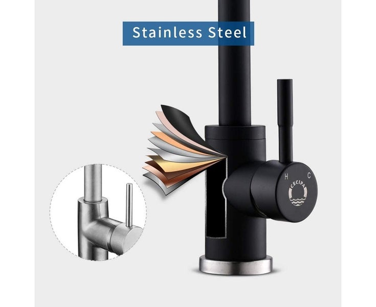 Black Kitchen Faucet, Single Handle High Arc Sink Faucet, Swivel 360 Degree S Carousel 5