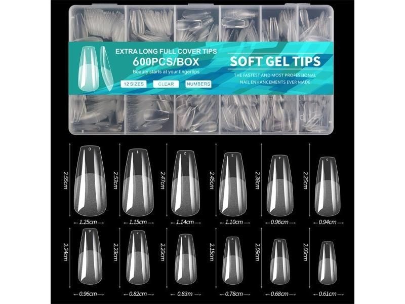 600 PCS Soft Gel X Nail Tips Supplies Full Cover False Nail Tips For Acrylic Carousel 1