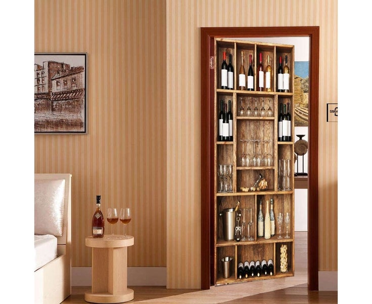 3D Wine Cabinet DIY Door Stickers PVC Adhesive Wallpaper Home Decor Decals Wa Carousel 2