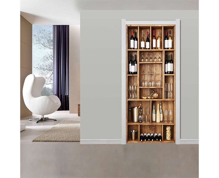 3D Wine Cabinet DIY Door Stickers PVC Adhesive Wallpaper Home Decor Decals Wa Carousel 5