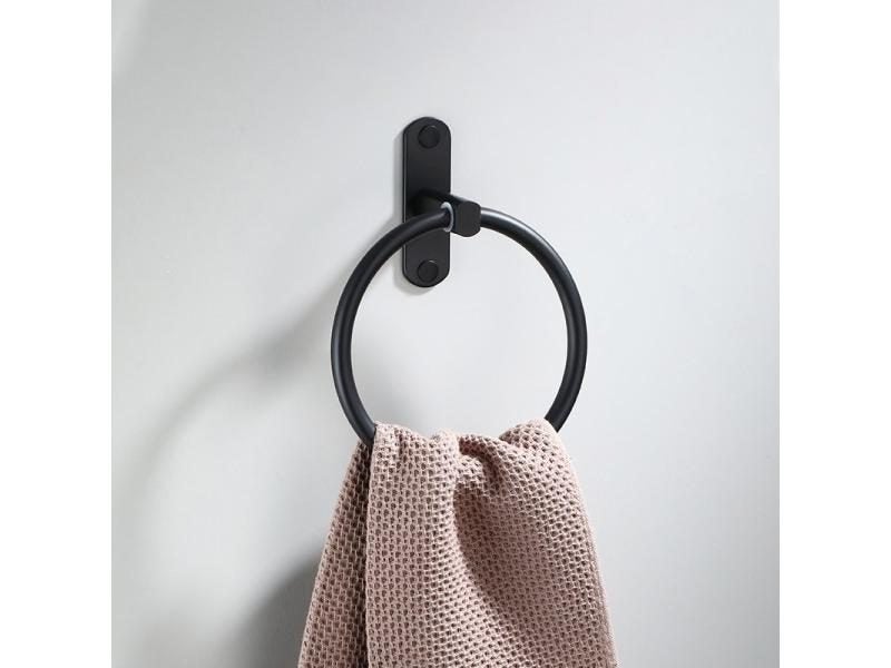 Matte Black Bathroom Towel Holder Space Aluminium Towel Ring Wall Mounted Carousel 1