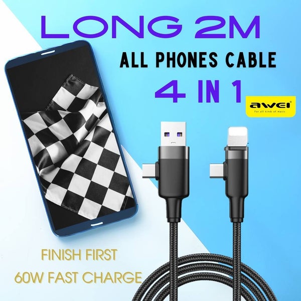 2m Cable - 4 in 1 - Charging + Data Transfer - Fast Charge 12W/18W - Awei63767572185985110