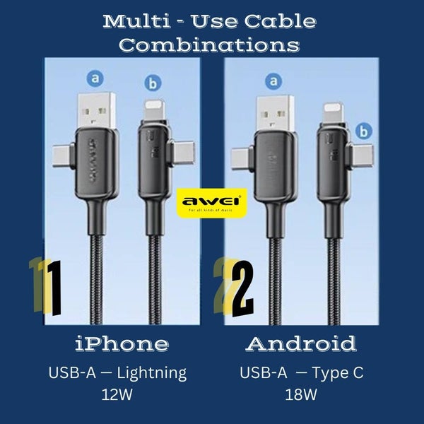 2m Cable - 4 in 1 - Charging + Data Transfer - Fast Charge 12W/18W - Awei63767572185985113