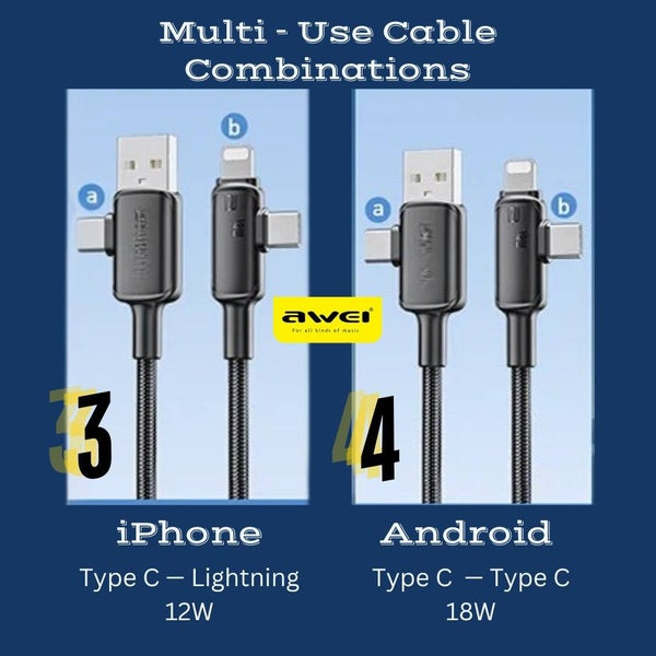 2m Cable - 4 in 1 - Charging + Data Transfer - Fast Charge 12W/18W - Awei63767572185985114