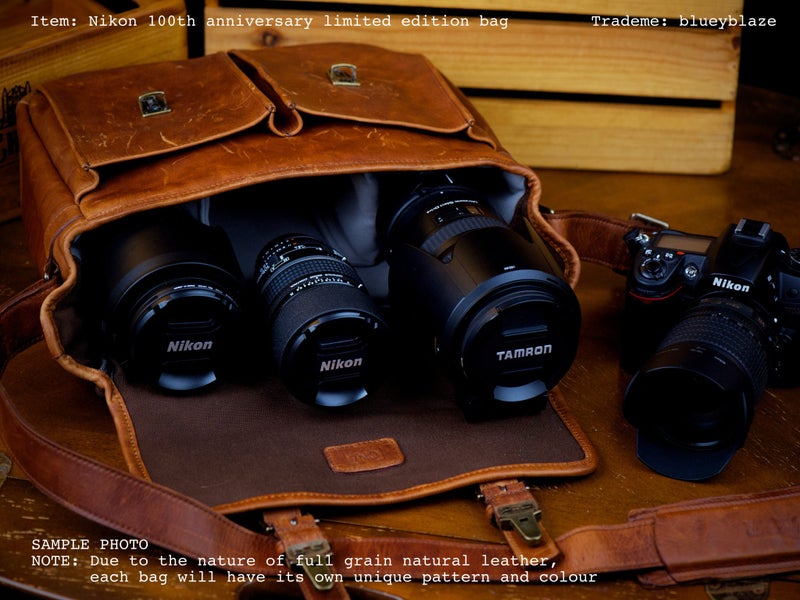 $1 No Res - RARE COLLECTOR Nikon 100th Anniversary LEATHER messenger bag63616202614402114