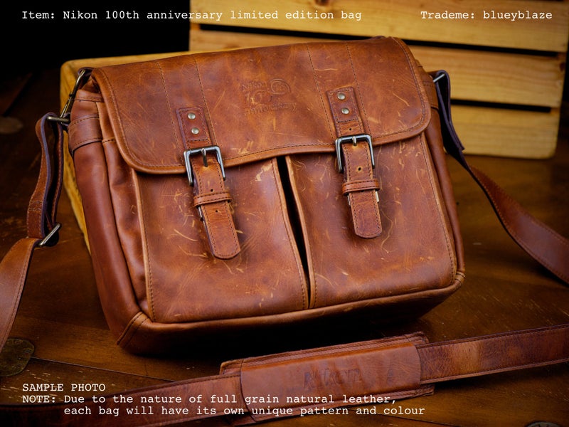 $1 No Res - RARE COLLECTOR Nikon 100th Anniversary LEATHER messenger bag63616202614402111