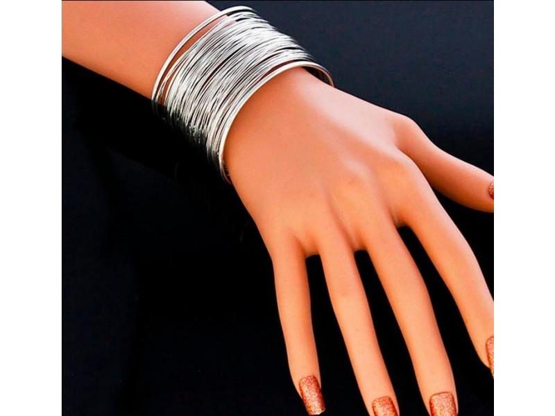 Punk Multilayer Strings Bracelet Zinc Alloy Wire Opening Cuff Bangle For Women Carousel 1