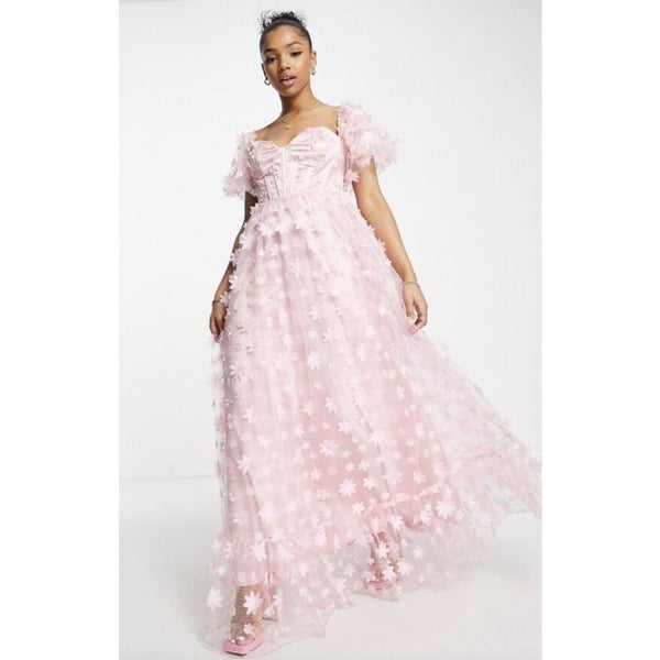 Maya Maxi Size 6 3D flower corset maxi dress in pink Carousel 1