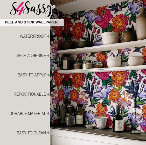 S4Sassy Floral Print Wallpaper - Self-Adhesive Vinyl Wallwrap For Laptop Skin Carousel 9