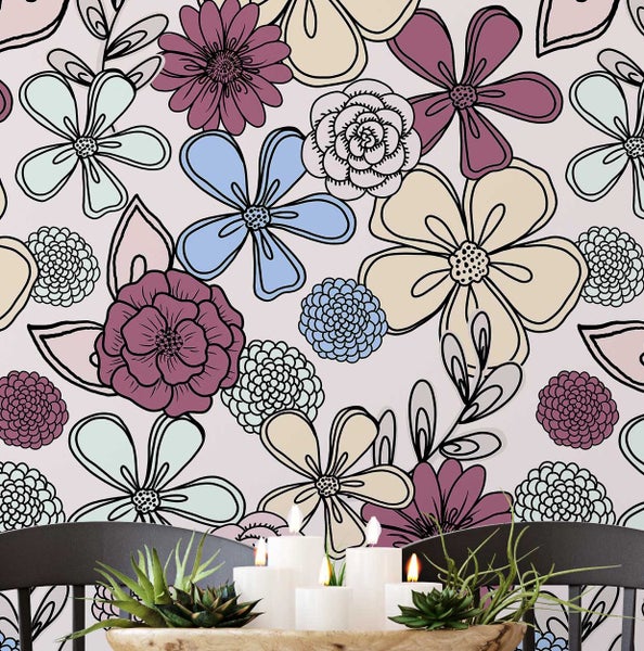 S4Sassy Modern Floral Print Wallpaper - Easy DIY Wall Covering For Office Carousel 1