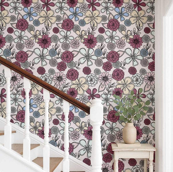 S4Sassy Modern Floral Print Wallpaper - Easy DIY Wall Covering For Office Carousel 2