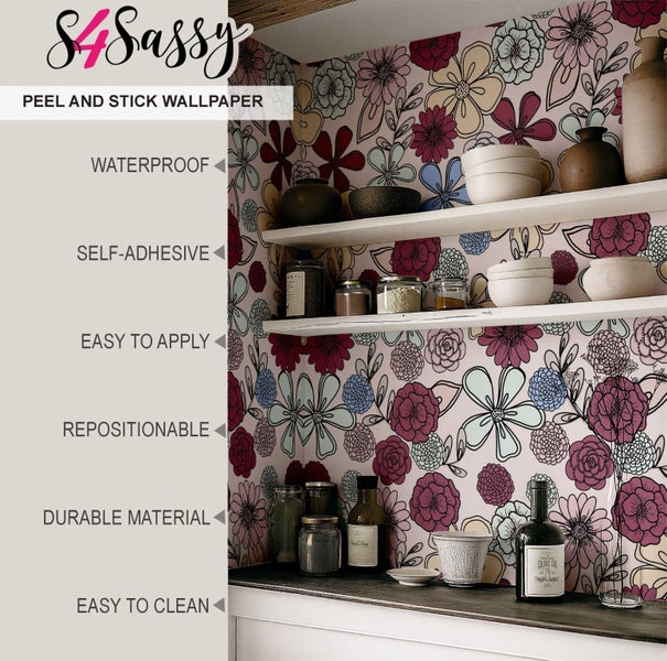S4Sassy Modern Floral Print Wallpaper - Easy DIY Wall Covering For Office Carousel 9
