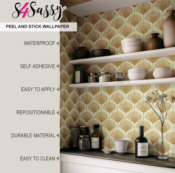 S4Sassy Peel & Stick Vinyl paper, Leaf Art Print paper for Quick Wall Covering Carousel 9