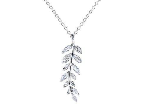 925 Sterling Silver CZ Leaf Necklace | 26x7mm | 45cm | Gift Boxed Carousel 1