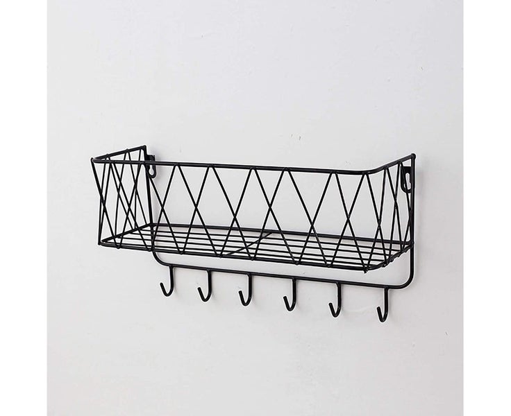 Wall Shelf Floating Shelf with Metal Grid,Wall Shelf with Hooks Carousel 1