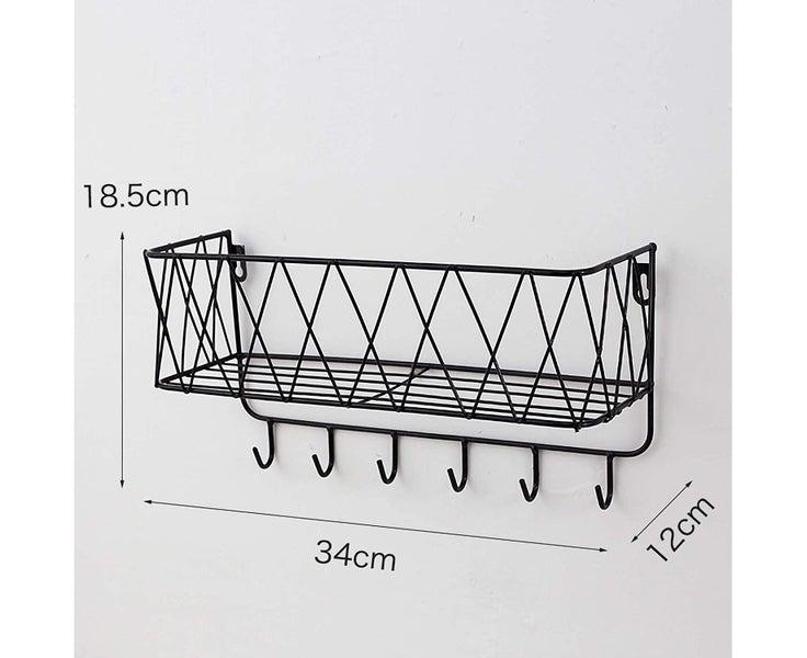 Wall Shelf Floating Shelf with Metal Grid,Wall Shelf with Hooks Carousel 2
