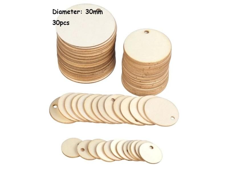 20-50Pcs Natural Round Wooden Slices With Hole For DIY Crafts Decor Carousel 1