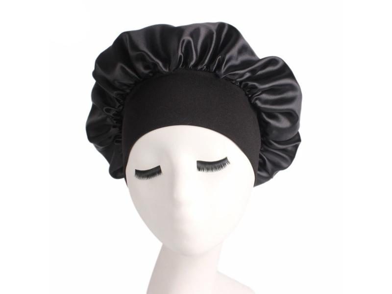 Women's Satin Night Hair Cap Solid Sleeping Hat Sleep Care Bonnet Carousel 1