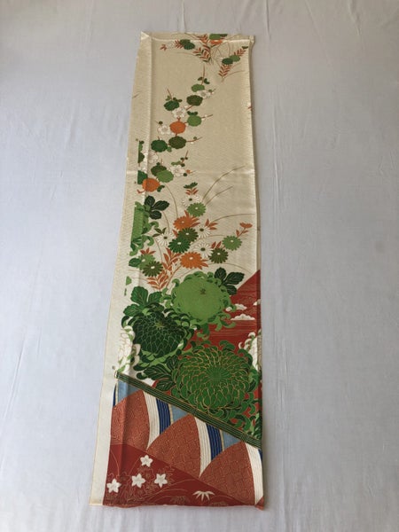 Vintage Japanese Decorative Embroidered Floral Fabric Piece Kimono Panel Carousel 1