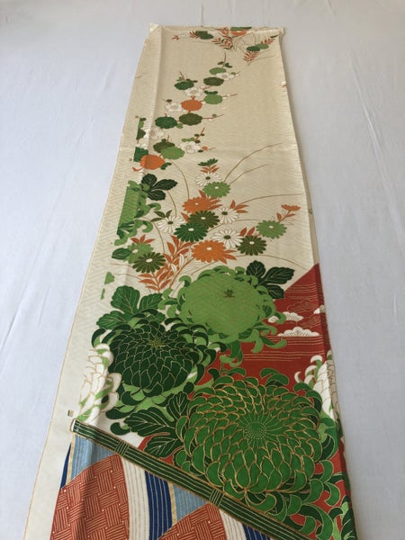 Vintage Japanese Decorative Embroidered Floral Fabric Piece Kimono Panel Carousel 17