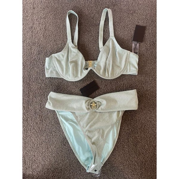 South Beach Curve bikini in Sage green glitter (size 22 top & size 20 bottom) Carousel 2