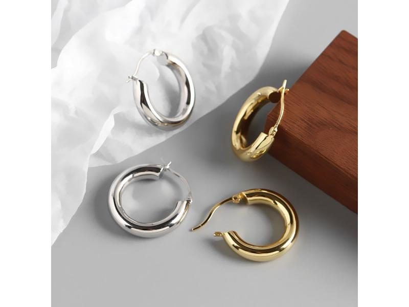 Round Circle Women 925 Stamp Hoop Earrings For Women Gold/Silver Color Earrings Carousel 1