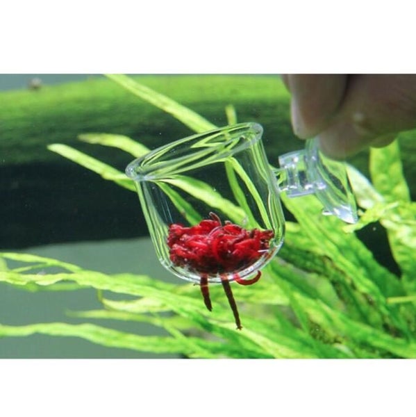 Aquarium Red Worm Feeder Feeding Cup Holder Shrimp Fish Food Pot with Sucker Carousel 2
