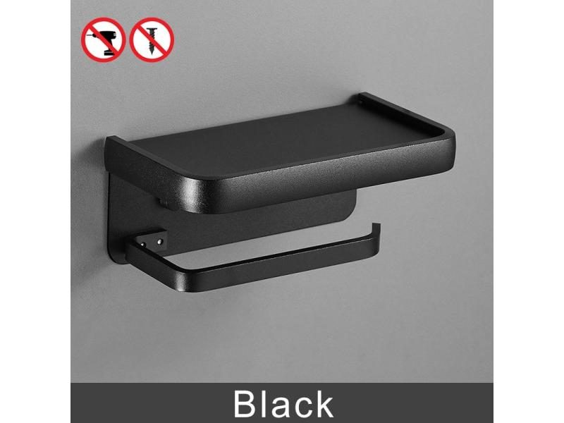 MOLI Matte Black Space Aluminum Toilet Paper Holder Self-adhesive Punch-free Carousel 1