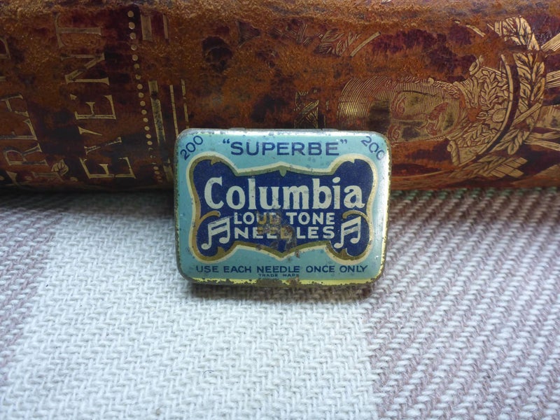 Vintage Gramophone Needles Tin & Contents Columbia Loud Tone Needles Carousel 1