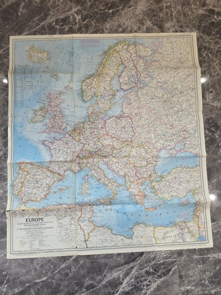 1969 Vintage National Geographic Society Magazine Map of Europe 76x67cm Carousel 1