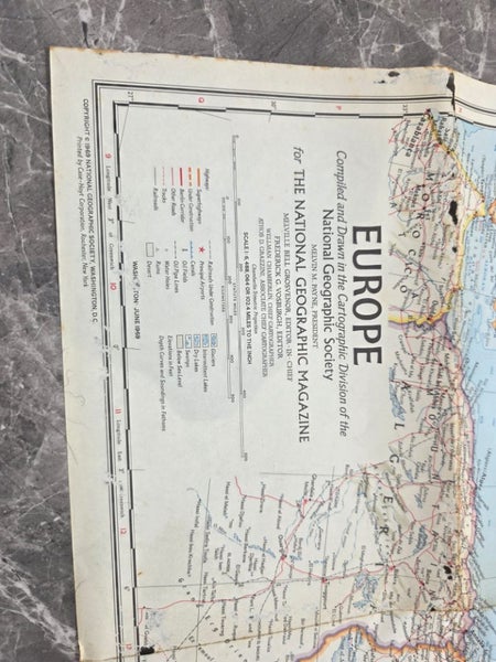 1969 Vintage National Geographic Society Magazine Map of Europe 76x67cm Carousel 2