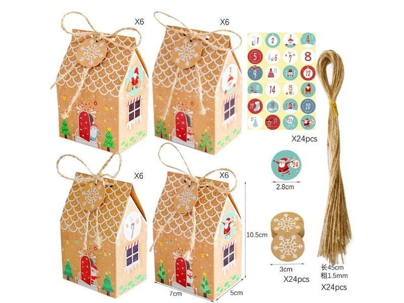 24Sets Advent Calendar Gingerbread House Gift Box Xmas Candy Favor Box With Carousel 1