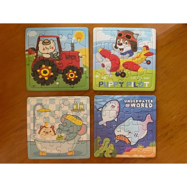 4x Mini 12 Piece Puzzles - Animal and Vehicle themes - Fun Educational gift Carousel 1