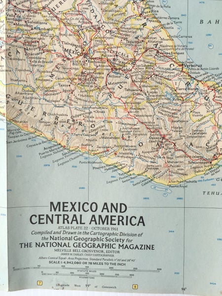 Vintage Map of Mexico and Central America - National Geographic - m16 Carousel 2