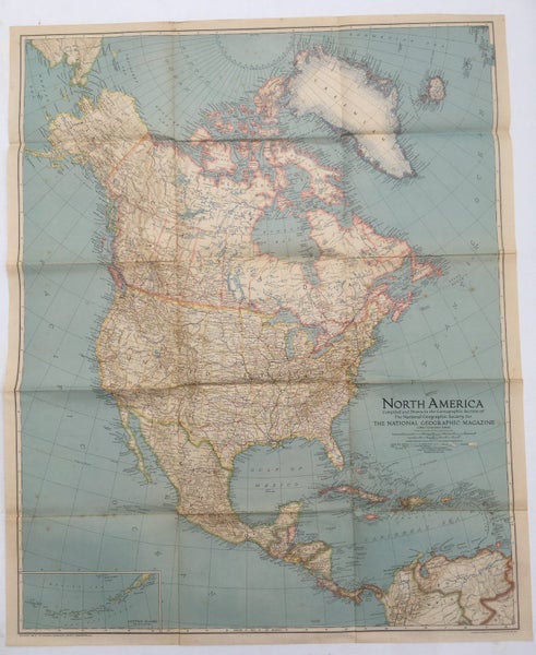 Large 1941 Vintage Map of North America - National Geographic - m127 Carousel 1